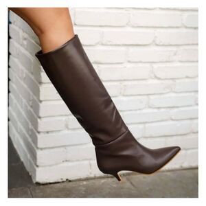 Coach Women’s Fayth Espresso Dark Chocolate Brown Leather Slim Short Heel Point
